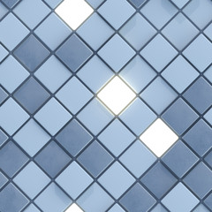 Seamless pattern of concrete and illuminating cubes 3D render