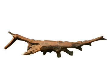 Bench made from tree roots, wooden seats, sofa made of natural materials A chair from an old tree Wooden furniture from tree roots isolated from a white background clipping path