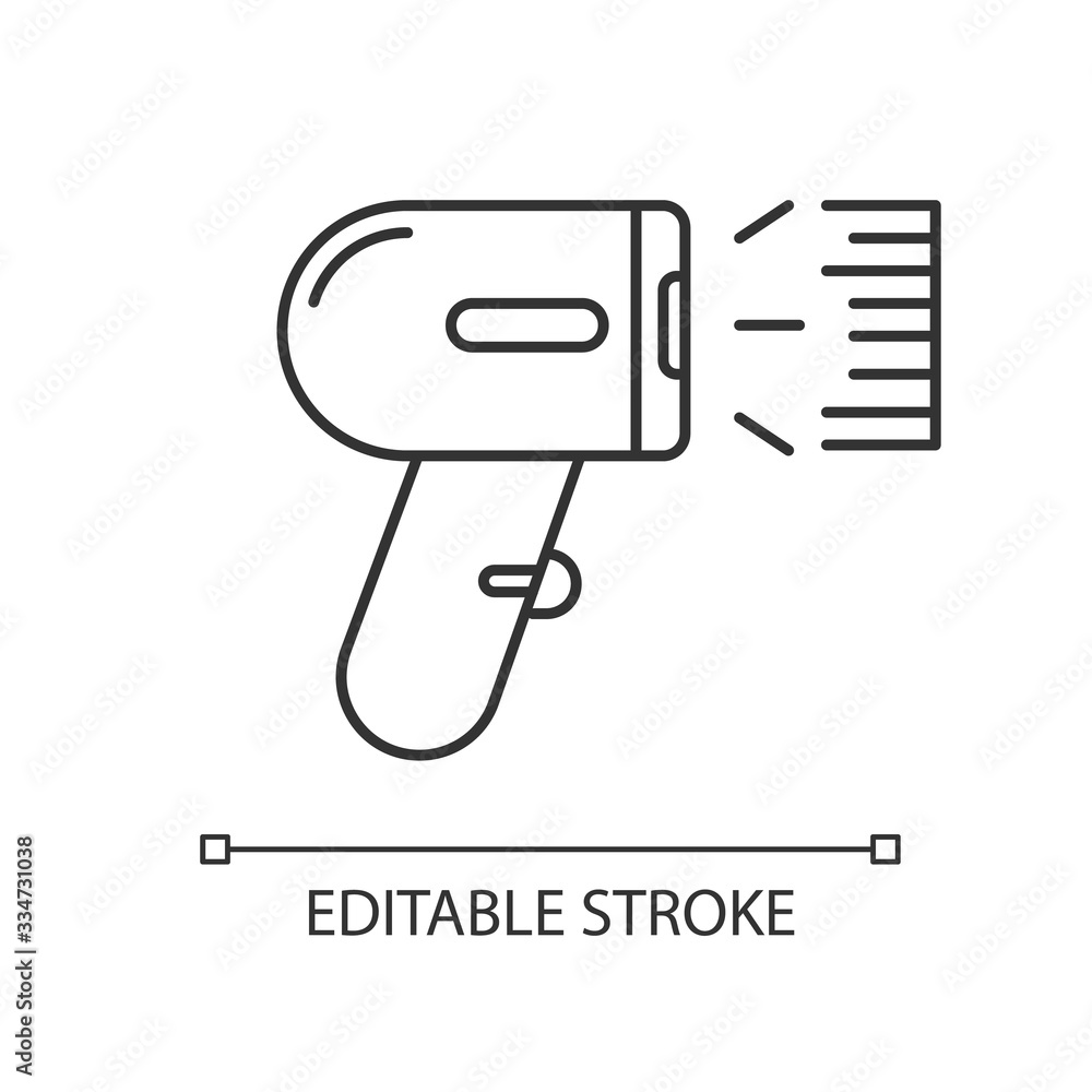 Poster barcode scanner pixel perfect linear icon. asset tracking optical software, data reader. thin line c