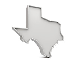 American state of Texas, simple 3D map in white grey. 3D Rendering