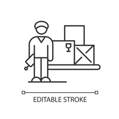 Storekeeper pixel perfect linear icon. Warehouse worker. Storage and storehouse manager. Thin line customizable illustration. Contour symbol. Vector isolated outline drawing. Editable stroke