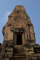 View of an ancient tower of Angkor Wat , Cambodia