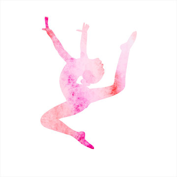 recommend clip art: vector, isolated, watercolor silhouette pink girl gymnast