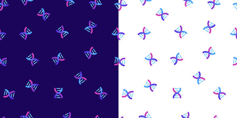Genetic abstract concept. Vector color flat illustration. Set of seamless pattern of blue gradient DNA helix sign isolated on white background. Design tile for gene science web, healthcare backdrop.