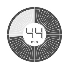 The 44 minutes stopwatch icon, digital timer. Vector illustration.