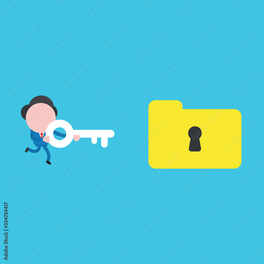 Aufkleber vector illustration concept of businessman character running and holding key to unlock closed file f