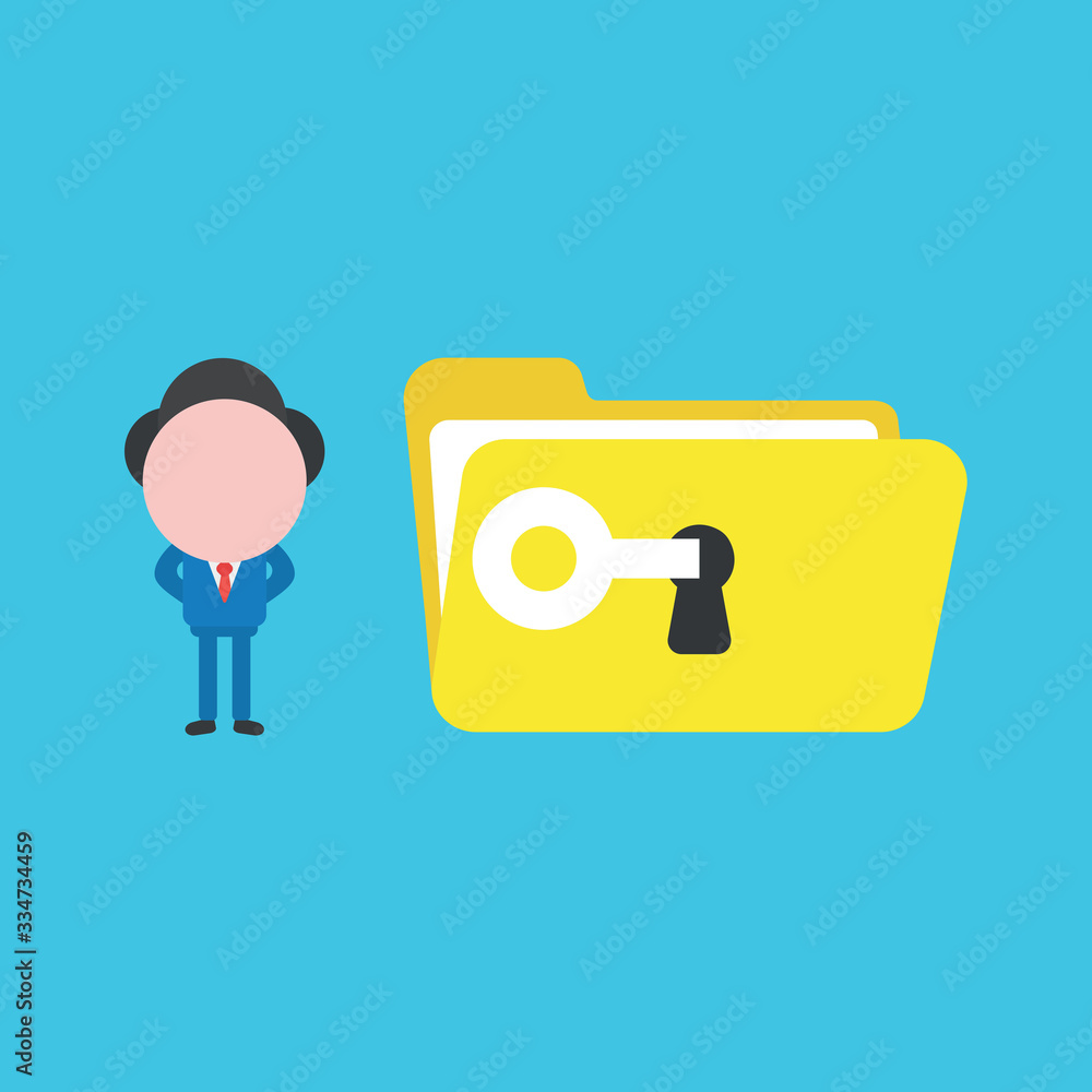 Aufkleber vector illustration concept of businessman character unlock, open file folder with key.