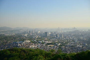Fototapeta na wymiar Grand Majestic View of Seoul from the hill of Seoul. 