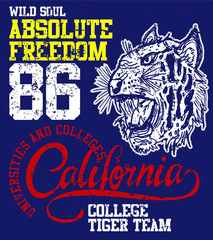 Obraz premium College style Tattoo tiger tshirt print graphic design vector art