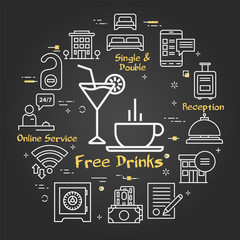 Vector black hotel service square concept - Free Drinks