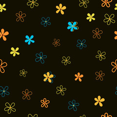 Seamless floral pattern on black background.