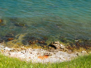 View from cliff on water of Black Sea.
