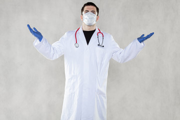 isolated doctor on background in different situations, concept