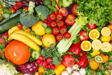 Foto op Canvas Background food fruits and vegetables collection fruit vegetable healthy eating diet apples oranges tomatoes © Markus Mainka