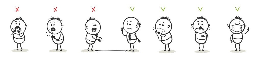 Rules of conduct in a public place. What can and cannot be done during an epidemic covid-19, vector illustration.