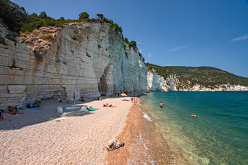 The white cliffs overlooking the Gargano sea in Puglia, Italy.