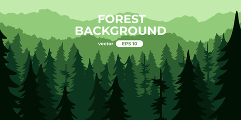 Seamless forest landscape, Colorful silhouette with trees, pines, firs, mountains and hills © Ihor