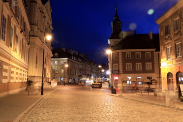 Fototapeta na wymiar Night in Warsaw , Poland. Warsaw is one of the most populated metropolitanareas in Europe