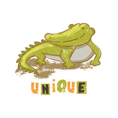UNIQUE CROCODILE Cartoon Cute Reptile Zoo Circus Animal Hand Drawn Vector Illustration Card for Print Fabric and Decoration