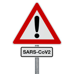 Caution Coronavirus - SARS-CoV-2 - digitally generated image - clipping path included