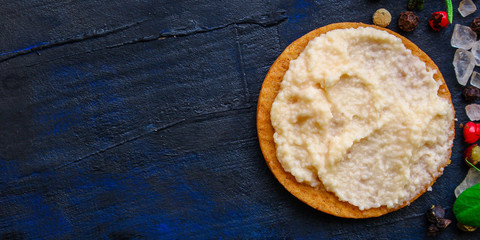 cod roe seafood semi-finished, caviar codfish Menu concept. food background. top view copy space for text