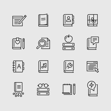 Set of book thin line icons