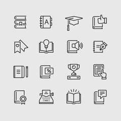 Set of book thin line icons