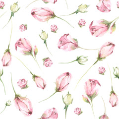 Hand painted watercolor floral pattern with flowers and rose buds. Romantic seamless pattern perfect for fabric textile, vintage paper or scrapbooking