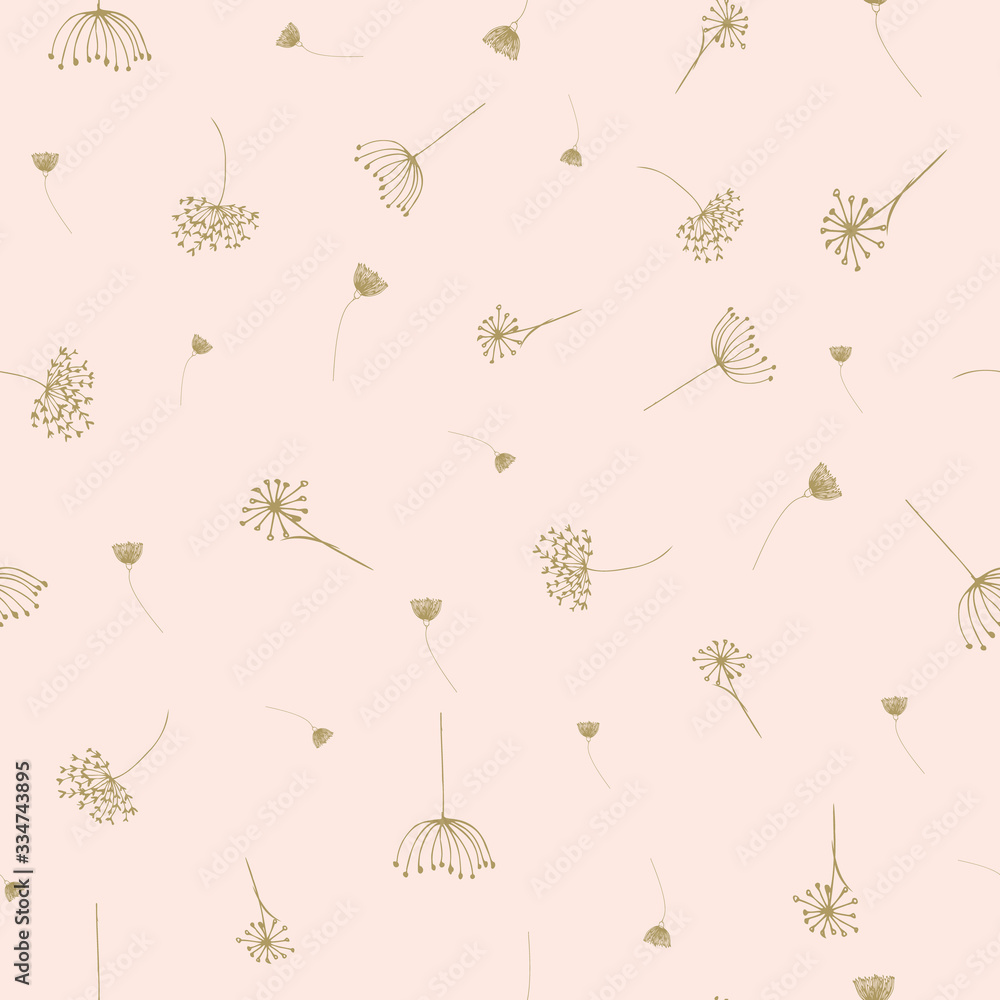 Poster golden wild flower repeat pattern line art print background