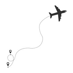 Airplane route in dotted line shape.Tourism and travel. Plane and its track on white background. Vector illustration