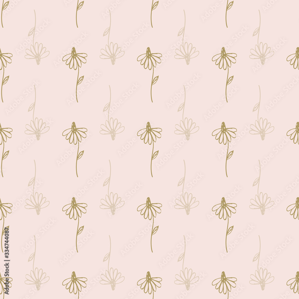 Poster golden wild flower repeat pattern line art print background
