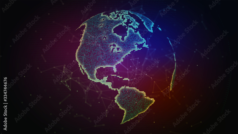 Wall mural connection lines around earth globe. background with light effect. global international connectivity