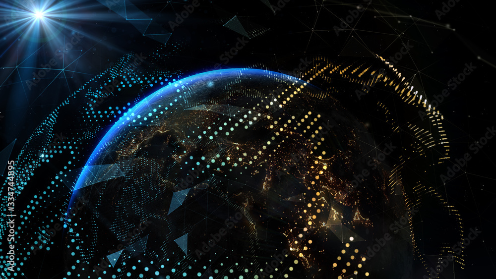 Poster world map point. global network connection and telecommunication on earth. elements of this image fu