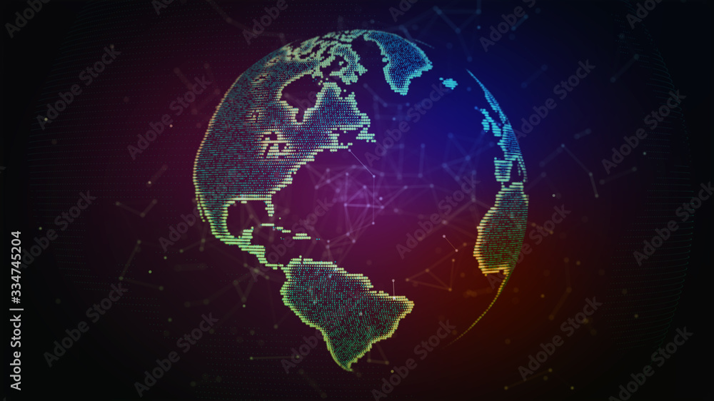 Poster world map globe point concept. around earth globe global network connection. 3d illustration.