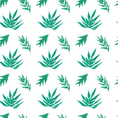 Green leaves seamless pattern of watercolor illustration
