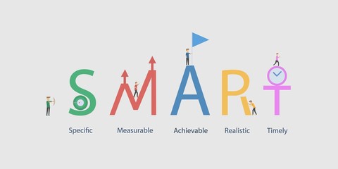 Smart goals setting,infographic business concept strategy,text specific measurable achievable realistic timely. - obrazy, fototapety, plakaty