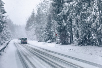 Fototapeta premium car on road in winter