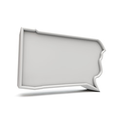 American state of Pennsylvania, simple 3D map in white grey. 3D Rendering