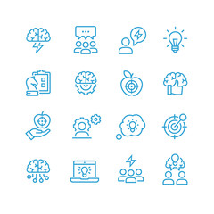 Flat line icons set of human brain process