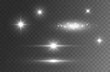 Flare light effect isolated on transparent background. Sun flash rays and spotlight  beams set. Glow star burst with sparkles..