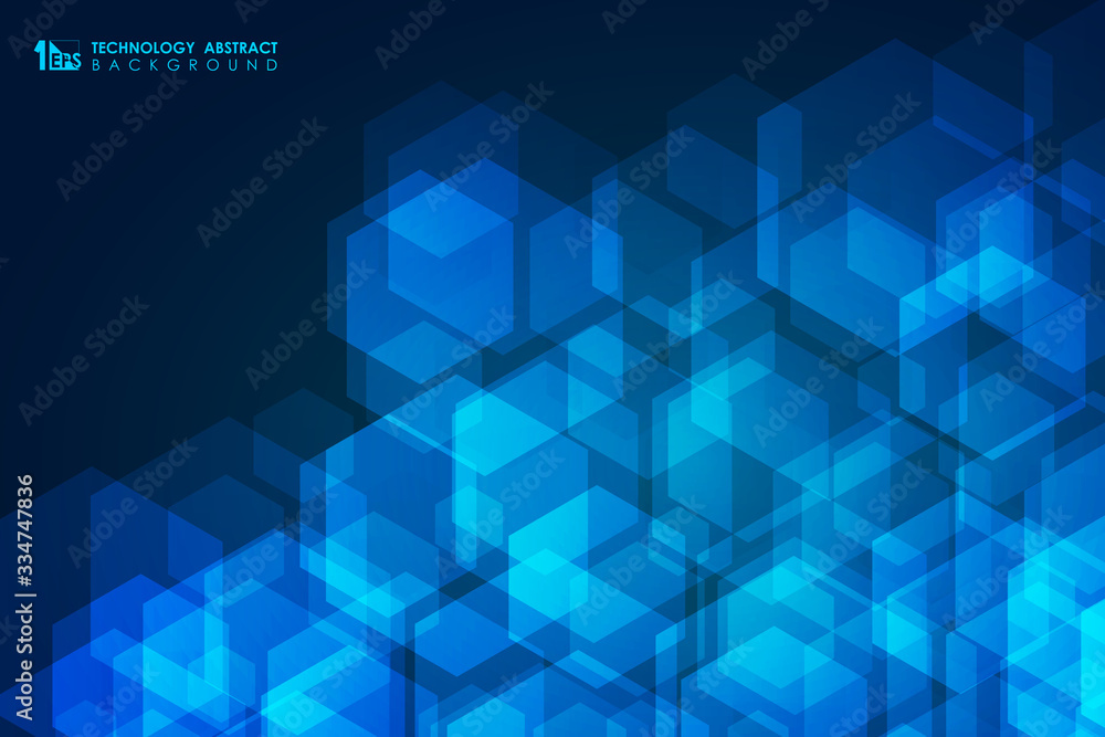 Poster abstract blue technology design of geometric hexagonal pattern design background. illustration vecto