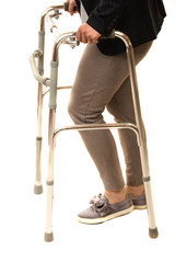Close up of woman with walking frame