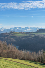 Obraz premium Wanderweg entlang eines Feldes im Winter