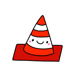 Traffic cone smiling kawaii face hand drawn vector illustration in cartoon comic style
