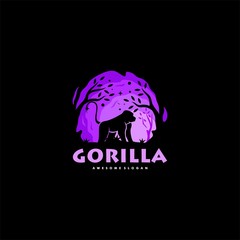 Vector Logo Illustration Gorilla Night Silhouette Style.