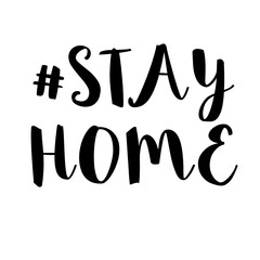 Stay at home slogan. Handwritten lettering. Protection campaign or measure from coronavirus, COVID-19. Stay home quote text, hash tag or hashtag. Coronavirus, COVID 19 protection logo. 