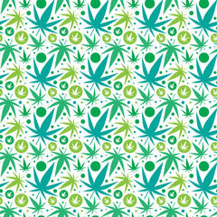 Vector illustration with cannabis leaves. Cannabis pattern. Great for backgrounds, fabrics, wrapping paper, etc.