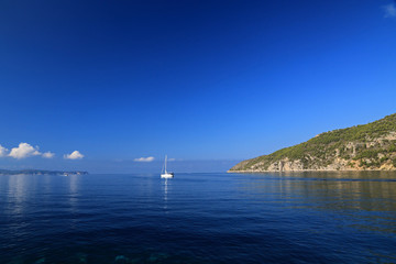 Fototapeta premium Coastline of Vis island in Komiza town, Croatia