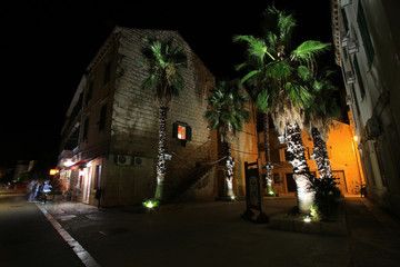 Naklejka premium Old town of Vis town on Vis island, Croatia, by night