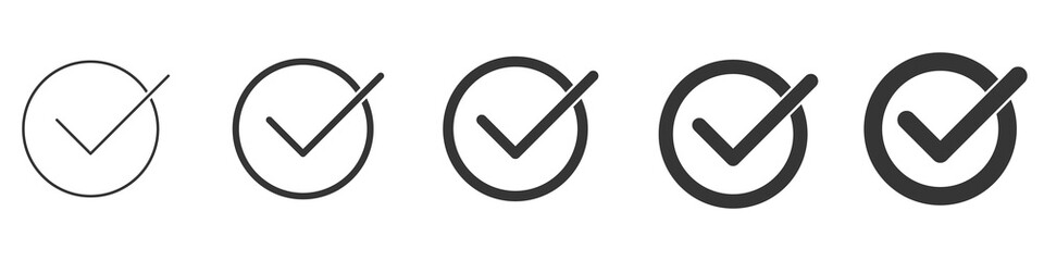 Set of check marks in a circle. Vector tick icons. © chekman